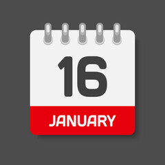 Icon day date 16 January, template calendar page