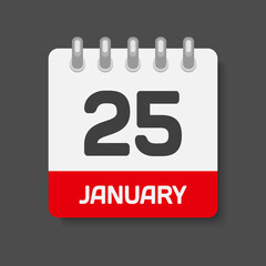 Icon day date 25 January, template calendar page