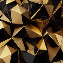 Black luxury gold metallic background, Abstract geometric premium design backdrop. 3D illustration.