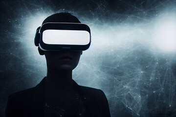 woman wearing virtual reality glasses VR headset, virtual reality, future technology concept. Asian...