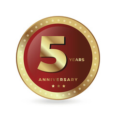 5th fifth Anniversary Celebrating icon logo label Vector event gold color shield
