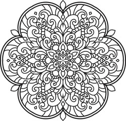 Vector abstract mandala pattern.Black and white illustration.Outline.Coloring page for coloring book.