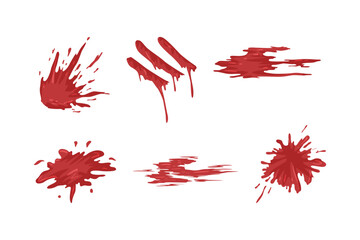 Blood Drip and Red Bloody Splatter Spots and Bleeding Traces Vector Set