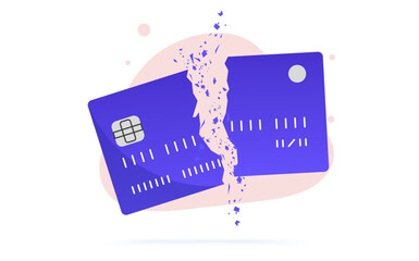 Destroying credit card - Cracked and broken bank card vector illustration on white background