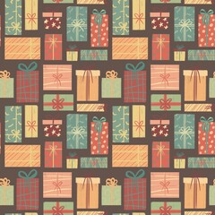 Different color present boxes seamless pattern