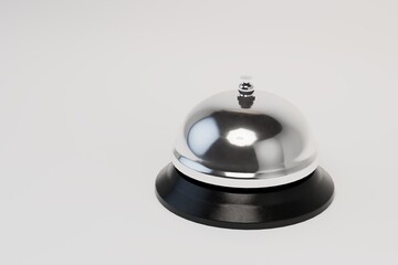 Metal table bell on a white background. copy paste, copy space. 3D render