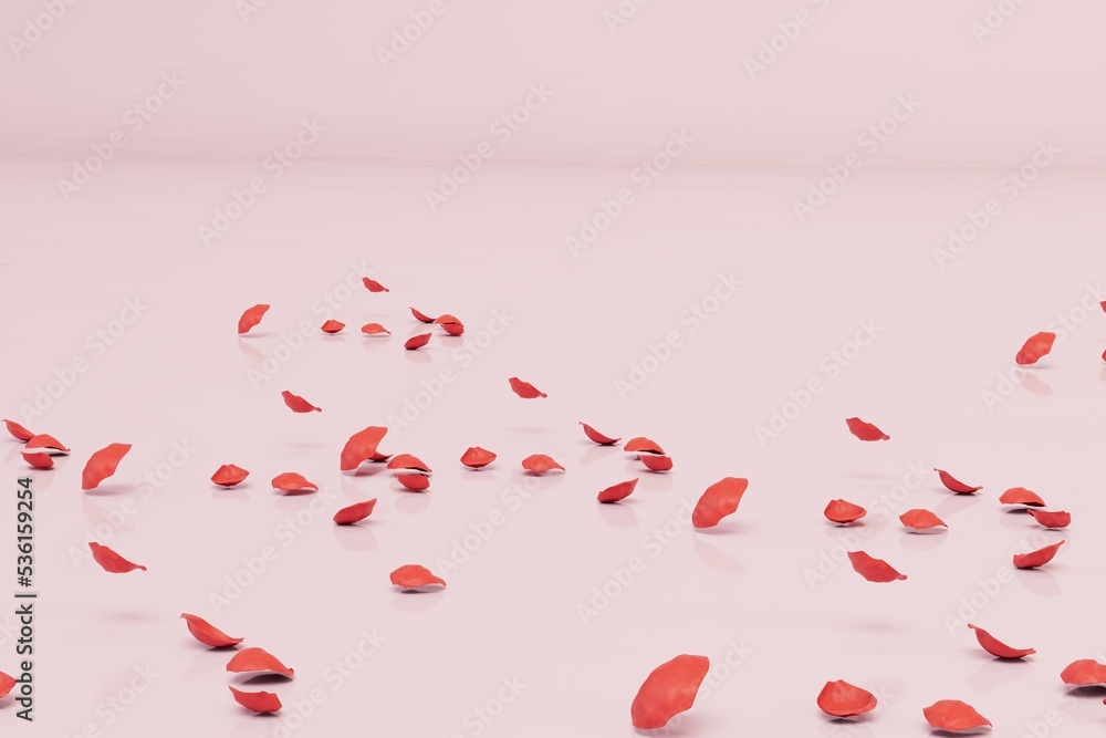 Poster an abstract background consisting of patterns of red rose petals on a pastel background. copy paste.