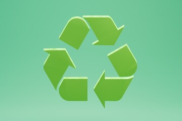 the idea of recycling garbage and waste. The green recycle icon on a green background. 3D render