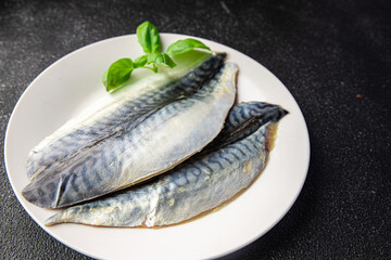 mackerel raw fish seafood cooking healthy meal food snack diet on the table copy space food background rustic top view
