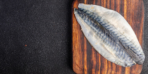 mackerel raw fish seafood cooking healthy meal food snack diet on the table copy space food background rustic top view