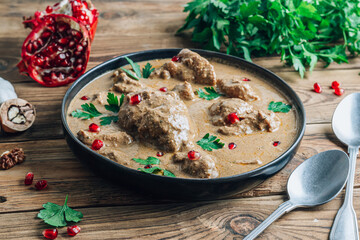 Satsivi is a cold Georgian dish made from boiled chicken pieces and walnut sauce.