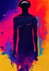Abstract painted silhouette of an ebony athlete, bold brush strokes, grunge image technique. AI generated, is not based on any real image or character