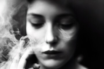 Photorealistic retro-styled illustration of smoking woman. Generated by Ai, is not based on any real image or characters