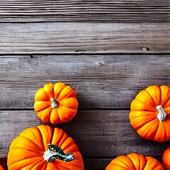 Autumn background for text with pumpkins. Top view. Copy space