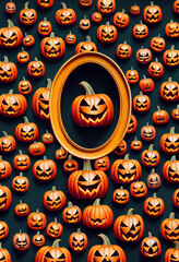 Orange pumpkins lying on surface, mirror, Halloween holiday
