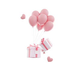3d Flying gift box with pink balloons. concept of happy valentine's day. mother's day. women day. online shopping. greeting and celebration concept. 3d render illustration.