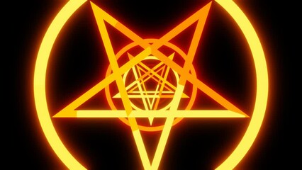 Orange neon pentagram symbols tunnel loop animation - Powered by Adobe