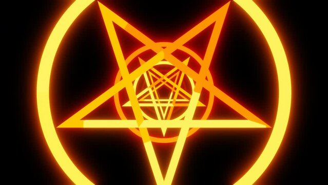 Orange neon pentagram symbols tunnel loop animation