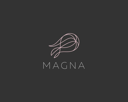 Abstract jellyfish logo from lines. Universal motion logotype. Vector illustration.