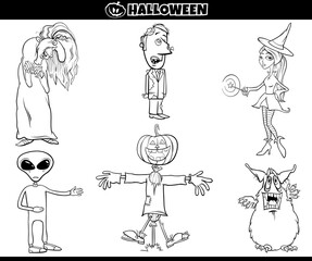 cartoon Halloween holiday characters set coloring page