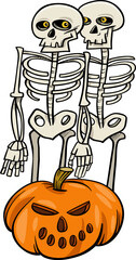 Obraz premium cartoon skeleton characters with Halloween pumpkin