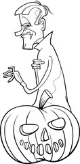 cartoon vampire with Halloween pumpkin coloring page