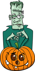 cartoon zombie character with Halloween pumpkin