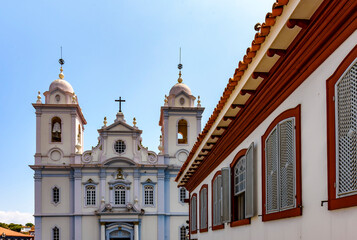 Fototapeta premium Facade of old colonial houses and church in the historic town of Diamantina in Minas Gerais state, Brazil