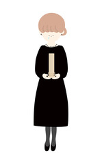 位牌を持って泣いている喪服のお姉さん線なし