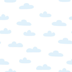 Seamless pattern with cartoon clouds on white background. Hand drawn vector texture for wrapping paper, fabric print, kids textile, cover, card design