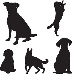 black silhouette of a dog, collection vector, isolated on white background
