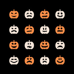 Halloween pumpkin jack lantern vector icons set