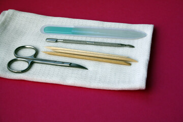 A set of tools for manicure and pedicure.
