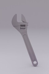 3D illustration, adjustable wrench, gray background, 3D rendering.