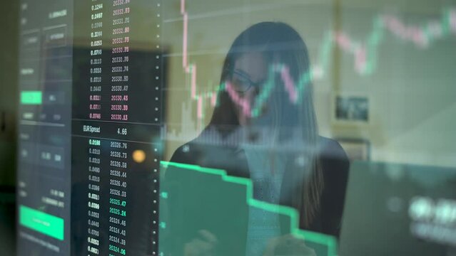 Female financial adviser in eyeglasses feeling stressed while watching stock market online in office room.