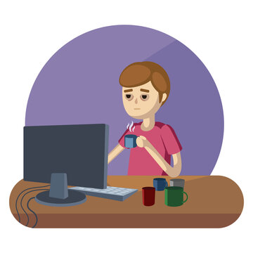 Man and computer cartoon PNG illustration with transparent background