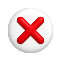 Obraz premium Red cancel cross mark icon on round white button. 3d realistic design element.