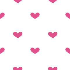 Cute pink heart. Romantic polka dot background. Seamless pattern with love symbol. 