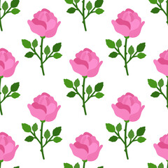 Beautiful pink roses. Floral seamless pattern. Polka dot and cartoon style. 