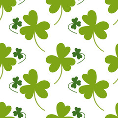Shamrock clovers seamless pattern vector repeat illustration. Floral background with green leaves.