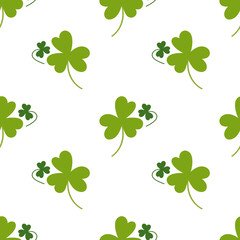 Shamrock clovers seamless pattern vector repeat illustration. Floral background with green leaves.