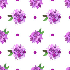 Bright iberis with purple dots. Floral seamless pattern.