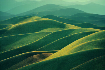green field and mountains
