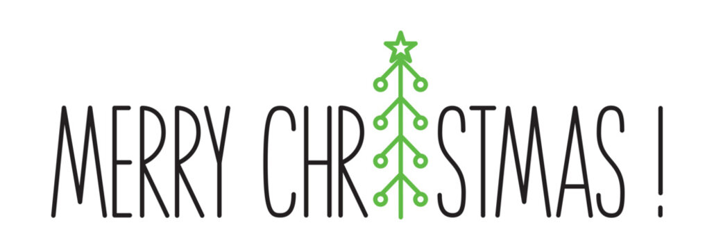 Merry Christmas Lettering Banner With Pine Tree