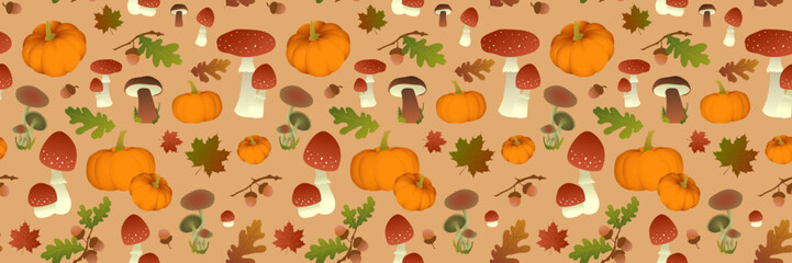 Seamless autumn pattern with pumpkins
