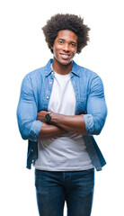 Afro american man over isolated background happy face smiling with crossed arms looking at the...
