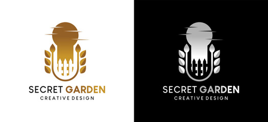 Secret garden logo design with creative concept, vector illustration