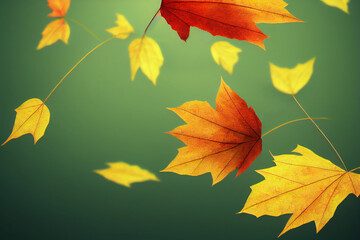 Colorful autumn leaves falling background. Ai generated art