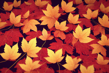 Naklejka na ściany i meble Red and yellow autumn leaves background. Ai generated art