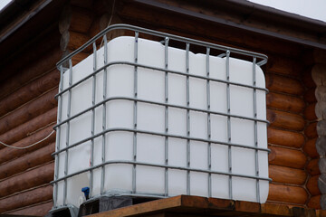 Eurocube.Water tank.Storage of water on the street.Water supply.